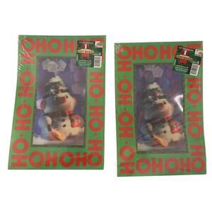 Vintage Christmas Gift Boxes 2 Green 3D Animation Snowman Presents New Old Stock